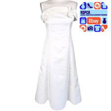 BHS Satin Diamante Short Bow Ivory Bridesmaid Flower Girl Dress Age 14 RRP £45