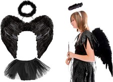 Dark Fallen Angel Bkack Fairy Halloween Adult Costume Fancy Dress Halo Wing Tutu