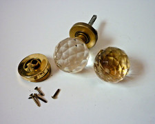Frelan Pair of Jedo Faceted Crystal Glass Mortice Door Knobs Polished Brass Rose