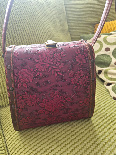 Burgundy leather floral - leather,