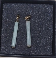 9ct 9k Gold Green Jade Drop Earrings