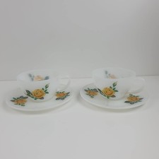Vintage 1950's Phoenix Tea Cup & Saucer Opalware Made In The USA Yellow RosePAIR