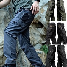 Mens Cargo Pants Trousers Work Casual Waterproof Pocket Workwear Hiking Outdoor