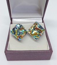 Sterling Silver Dichroic Glass Square Stud Earrings