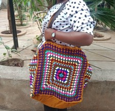 Large Handmade Crochet Granny Square Bag Hippy Boho Shoulder Tote Pocket Bag