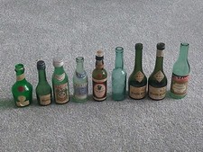 9x Vintage Green Glass Miniature Liquer Alcohol Bottles  Lot Bundle