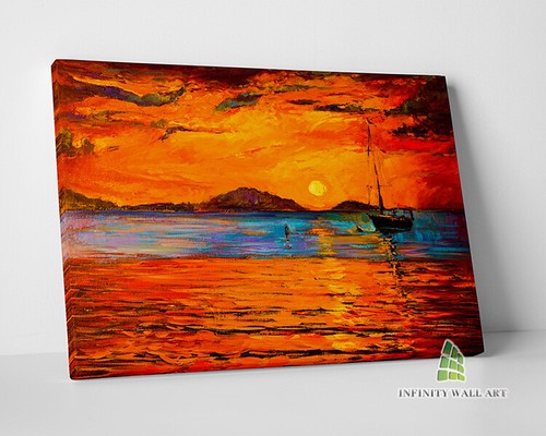 Abstract sunset boats canvas - &,