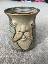 Muggins Stoneware Studio Pottery Ugly Face Mug Stamped June 1978 England Blue