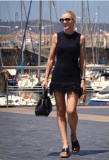 ZARA SS25 FRINGED CHECKERED KNIT DRESS S, NAVY BLUE | 4331/026/401 NWT