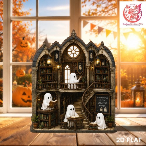 Ghost library halloween wooden - library,