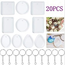 20PCS Resin Mold DIY Keychain Pendant Casting Silicone Mould Kit with Keyrings