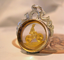 Pocket Watch Chain Fob 1892 Sterling Silver Antique Humber Roadster Bicycle Fob