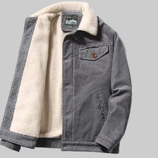 Men’s Corduroy Fleece-Lined Winter Jacket – Grey Green Coffee Tan
