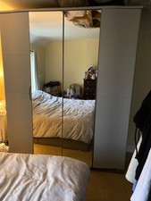 TALL GREY DOUBLE WARDROBE WITH MIRRORED DOORS