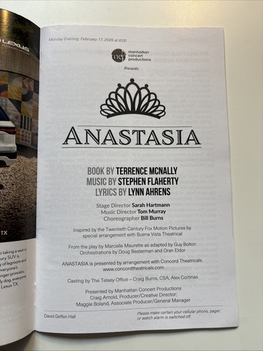Anastasia concert playbill - anastasia,