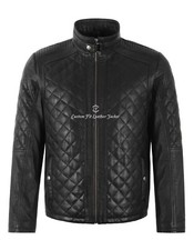 Men's Real Leather Black Classic 70's Retro Diamond Shape Style Fashion Jacket