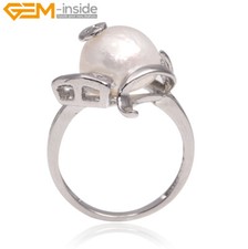 Women's White Gold Plated Ring Freshwater Pearl Jewelry Lady Heart Shape Gift