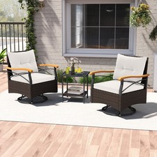 3 PCS Outdoor Swivel Chair Set Patio Garden Wicker Bistro Furniture Set