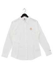 Tommy Hilfiger Women's Shirt UK 14 White 100% Cotton Long Sleeve Collared Basic