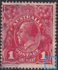 AUST KGV 1d RED SINGLE Wk. FLAW - 'BOTTOM RIGHT CORNER'. USED. (L512)