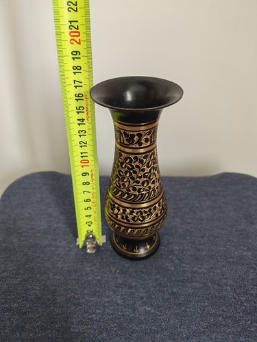 Vintage brass vase - brass, hand-etched