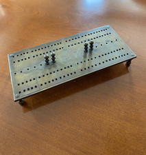 Antique Georgian/Victorian Brass Cribbage Board With Score Pegs