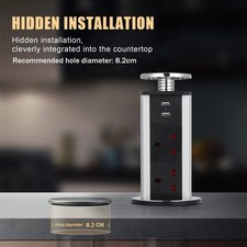 Kitchen Pull Pop Up Sockets for Worktop Desktop with 3 Power Chrome