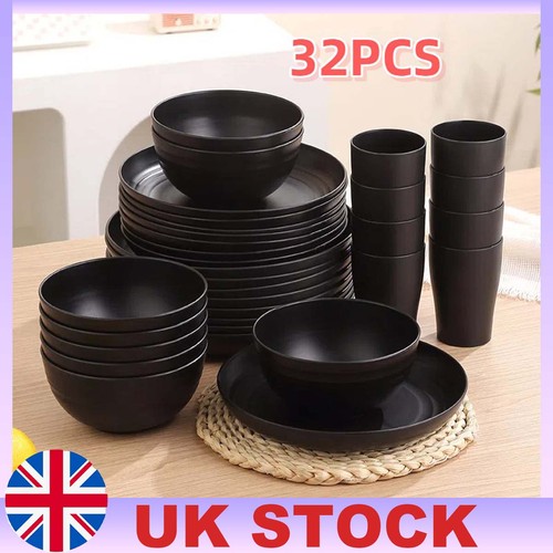 32pcs set black plates - black,