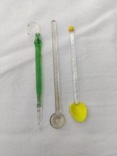 Set Of 3 Vintage Glass Food Picks Or Cocktail Stirrers