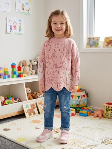 Girls pink bunny jumper - girls,