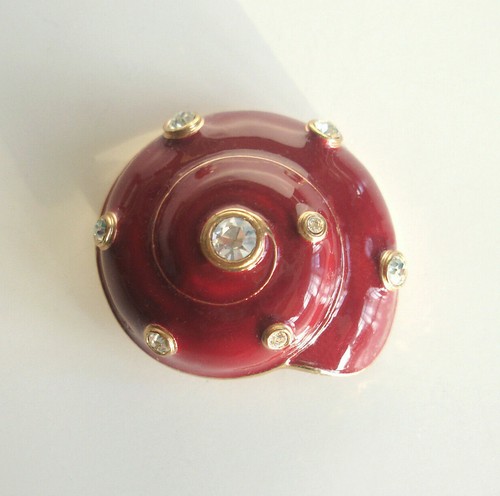 Red enamel snail shell brooch - snail,