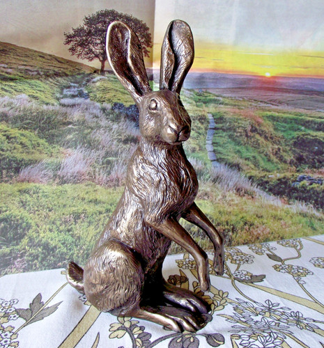 Bronze effect hare sculpture - bronze,