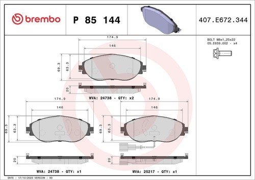 Brembo p85144 brake pad set - p85144,