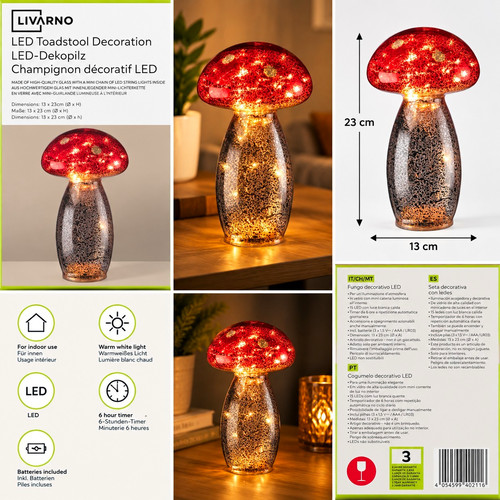 Livarno led toadstool - toadstool, glass