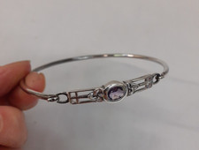 Rennie Mackintosh Style 925 Sterling Silver & Amethyst Bangle. Weight 9.6 grams.
