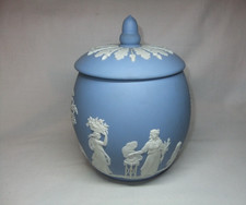 Wedgwood Jasperware Jasper Ware Blue & White Biscuit Barrel 1955 Vintage