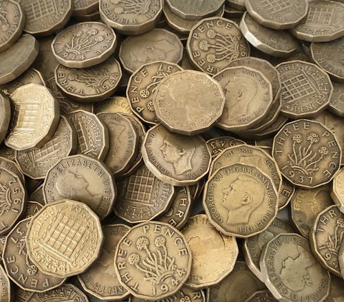 Brass three pence coins bulk - three,
