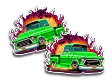 57 Chevy Pickup Vinyl DECALS Wall Stickers Classic Car Green  C35505 2 Pack