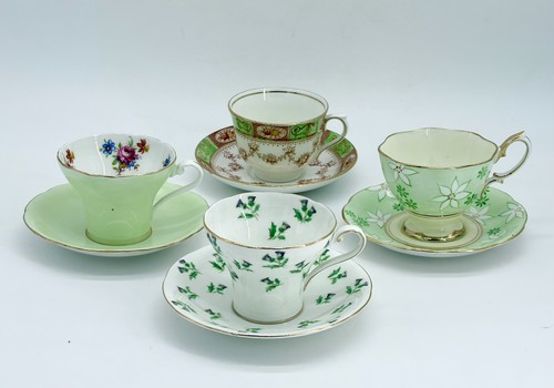 Set green themed teacups - 4,
