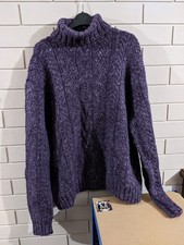 POLO Ralph Lauren "GRADE B+"Chunky Wool Aran Hand Knit Jumper PURPLE 27"PTP(3XL)