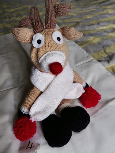 Hand knitted toy - knitted, 'rudolph'