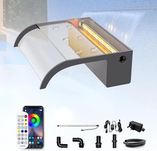 LONGRUN 30cm Pond Waterfall Blade Kit, Acrylic Curved, 7 Colour LED, Bluetooth