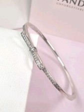 Pandora Sparkling Bow Bangle, Size 2,17.5cm, Excellent With Box & Bag, Rare 