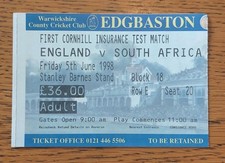 1998 ENGLAND v SOUTH AFRICA MATCH TICKET, 1st Test Day 2, Edgbaston,  June