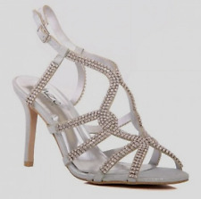 Unze Belaa Silver Crystal Encrusted Evening Sandals UK 4 EU 37 LN07 AA 07