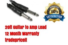 20ft Guitar To Amp Cable Lead Standard Straight 1/4 Connection Ends Jack Plug