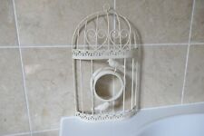 40 CM BY 23.3CM CREAM PAINTED METAL DEMI CIRCLE BIRD CAGE WALL HANGING ORNAMENT 