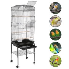 Extra Large Bird Cage with Open Top & Rolling Stand Wheels Metal Parrot Cages UK