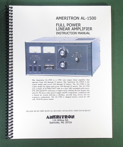 Ameritron 1500 instruction - ameritron, al-1500