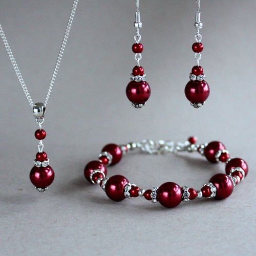 Wine red pearl - , necklace